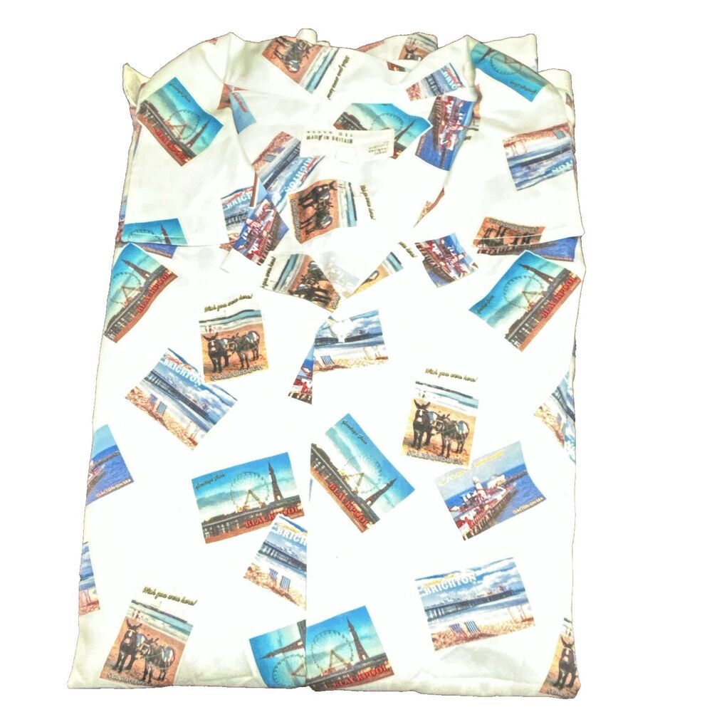 Ted Baker Shirt Mens XXXL ( 7) British Seaside Postcard Camp Hawaiian Retro